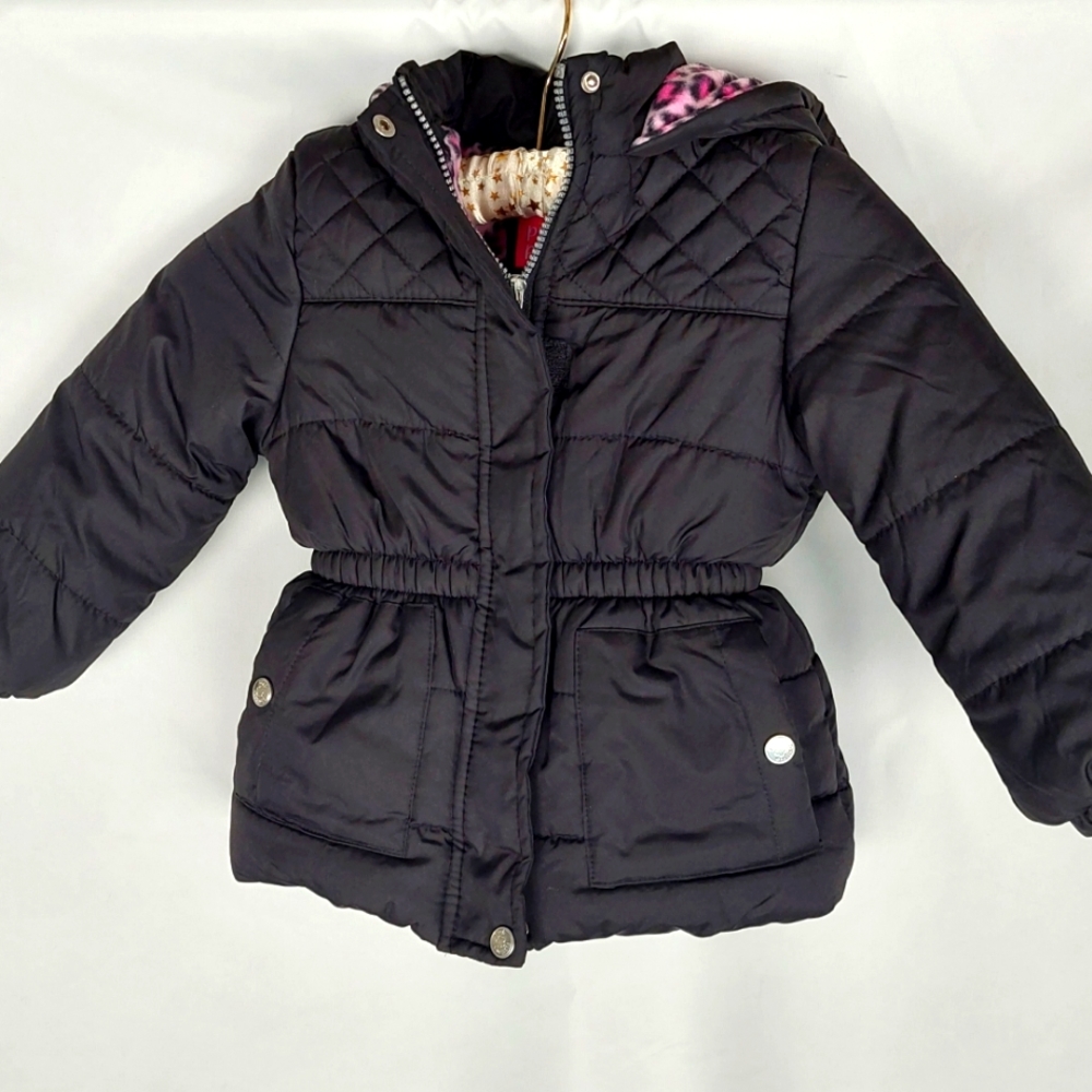 Girls Winter Black Puffer with Zip Jacket